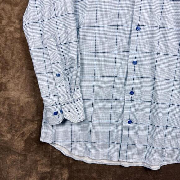 Emanuel Berg Modern Fit Checkered Dress Shirt Men M/L Blue White Stretch Soft - Picture 5 of 13